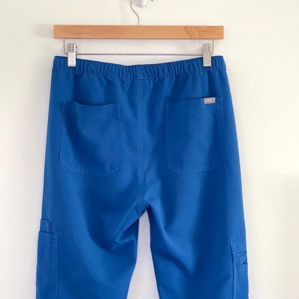 Figs Cairo Cargo Scrub Pants Drawstring Zip Fly Nine Pockets Royal Blue XS